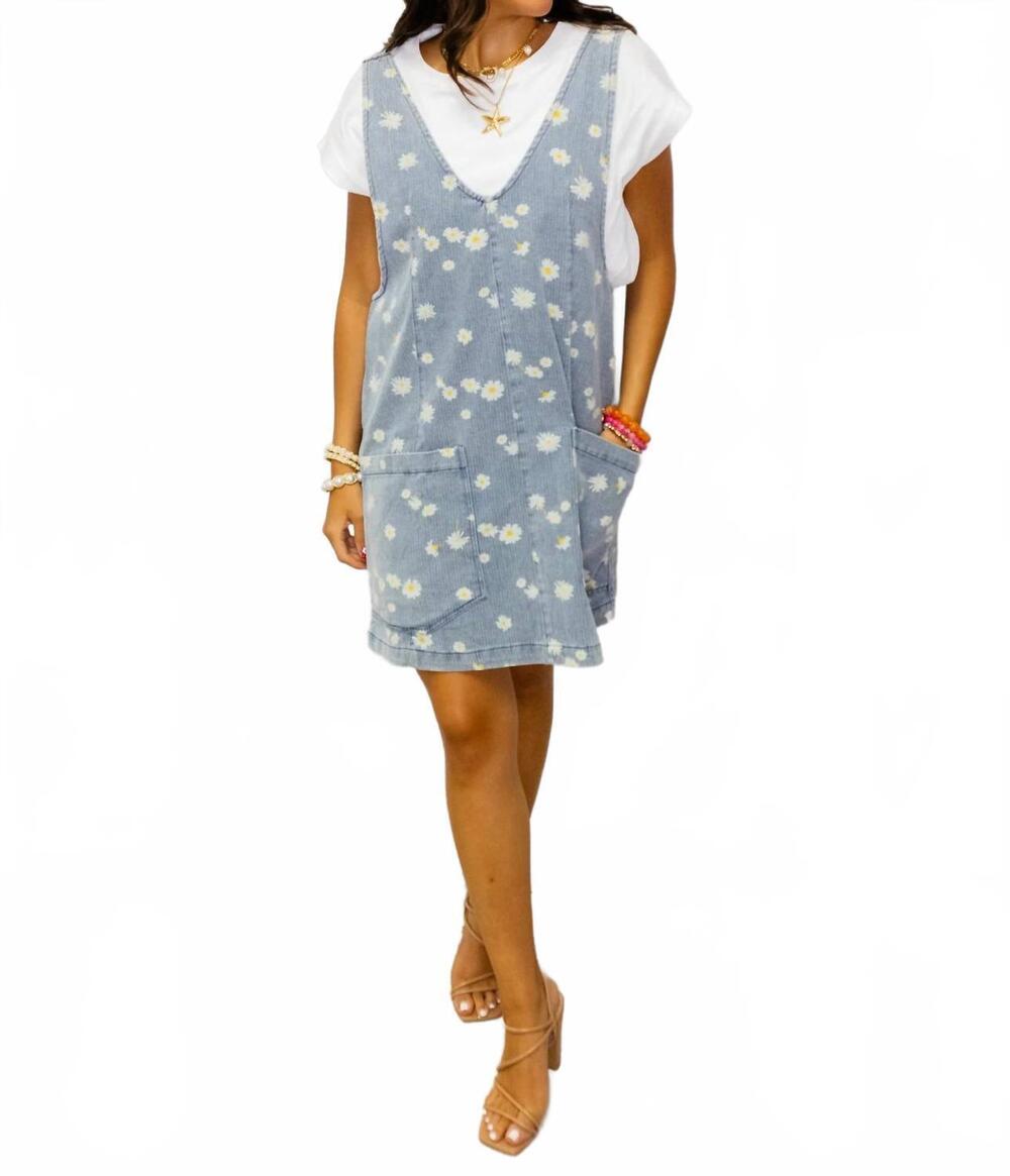 NEW SEW IN LOVE denim daisy pocket mini dress in blue